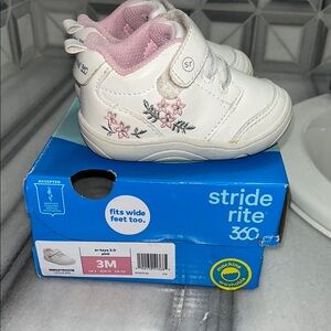 Stride Rite White and Pink Baby Walker Shoes with Velcro Straps
